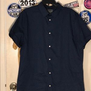 Navy polka dot button up